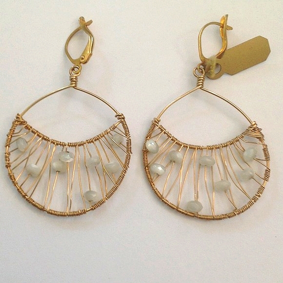 14k GF WIRE WRAP EARRINGS w/MOONSTONE - Picture 2 of 2